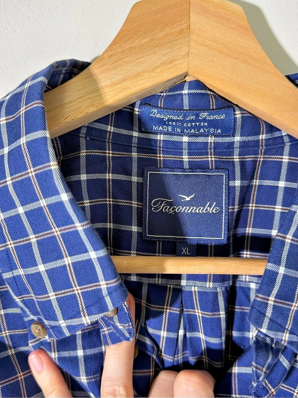 Façonnable Men's Blue Plaid Check Long Sleeve Button-Down Shirt – Size XL